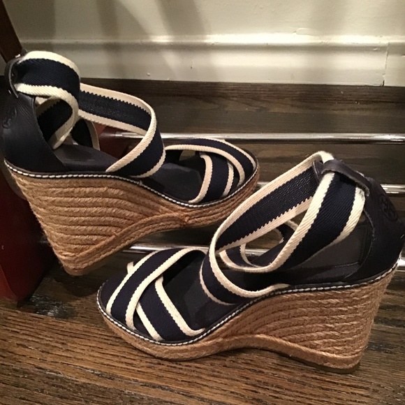 Tory Burch Adonis Blue & Ivory Wedges US 9 - Picture 6 of 8